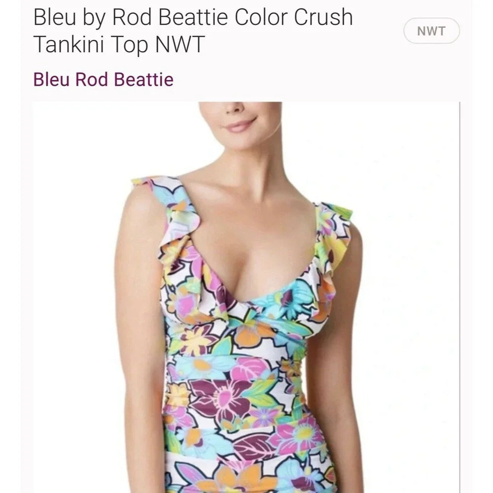 NWT Bleu Rod Beattie Color Crush Floral Tankini Top Hipster Bikini Bottom Sz 14 - Picture 2 of 12